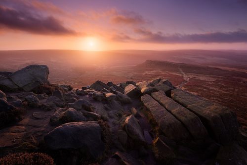 Sunrise at the kit-kat stones on Higger Tor - Peak District photography