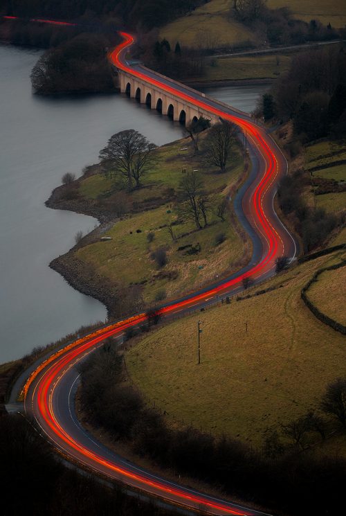 Car trails on the Winding Snake Pass Road.