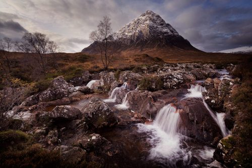 Classic view of Buachaille Etive Mòr with a fresh dusting of snow.