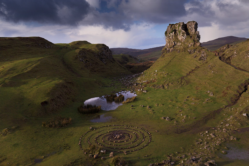 A moody image taken at the wonderful fairy glen near Uig. This spiral of rocks made a great foreground looking across to this distinctive tower of rock known locally as Castle Ewan.